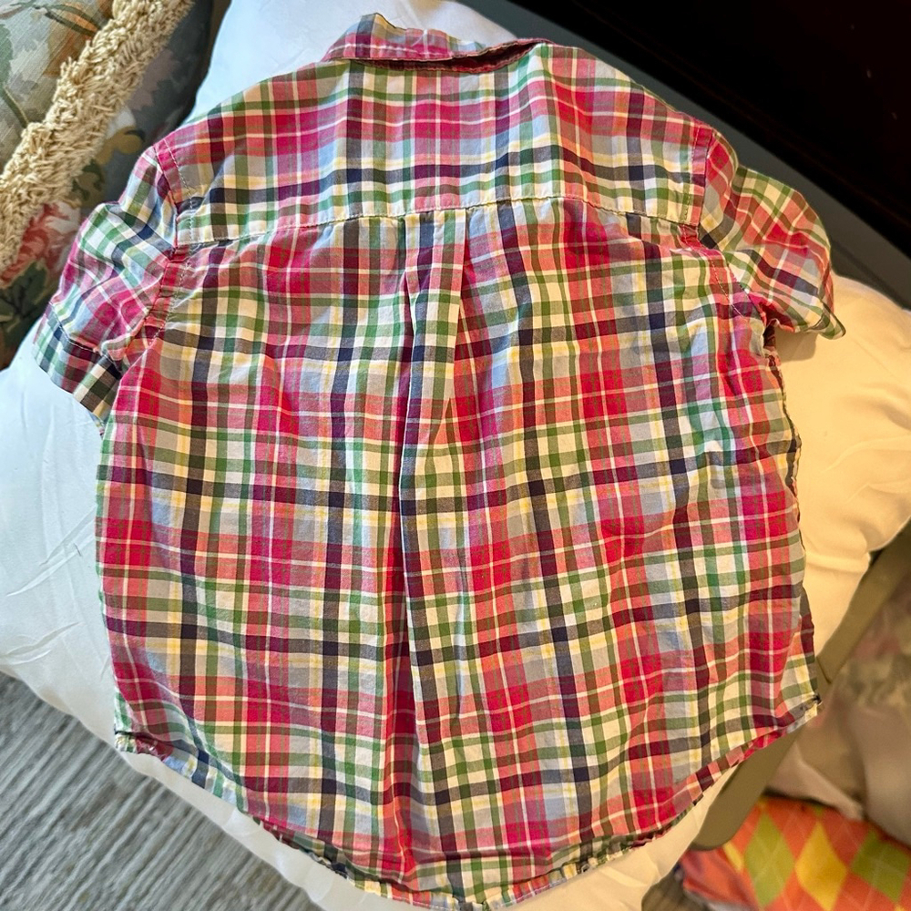 Baby Ralph Lauren Madras Plaid Button Down Shirt 18 Months Red Green Pink - Picture 3 of 3